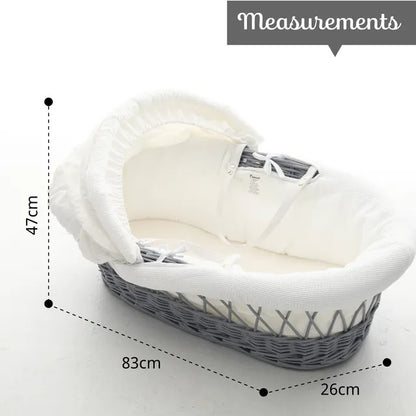 Teknum Wicker Moses Basket With Waffle Beddings & Stand – Grey