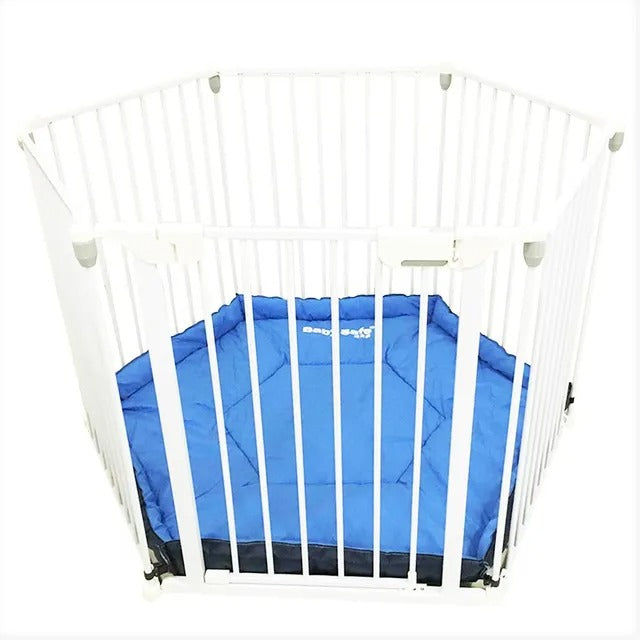 Baby Safe Convertible 6 Panel Playpen with Mat – White