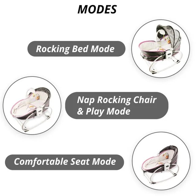 Teknum 5-in-1 Cozy Rocker Bassinet With Awning & Mosquito Net – Pink