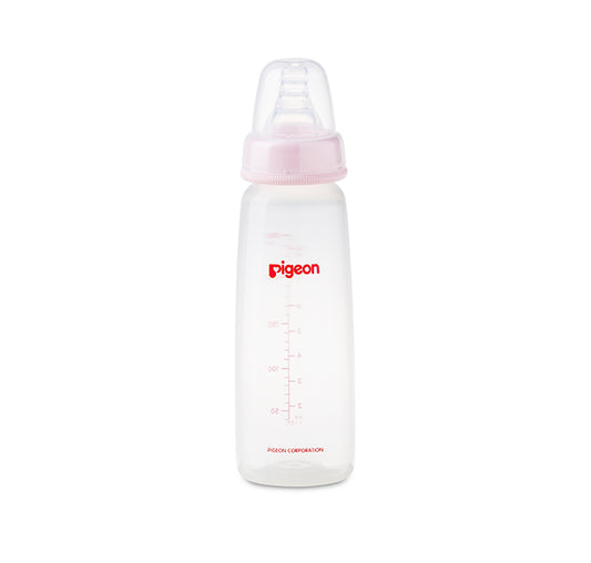 زجاجة رضاعة بلاستيكية بيجون برقبة نحيفة مع غطاء شفاف - 240 ML (4 أشهر+)