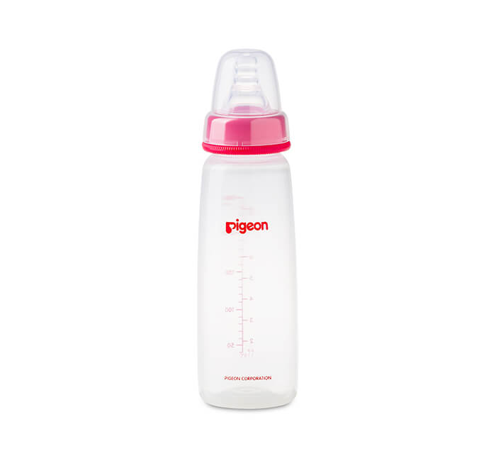 زجاجة رضاعة بلاستيكية بيجون برقبة نحيفة مع غطاء شفاف - 240 ML (4 أشهر+)