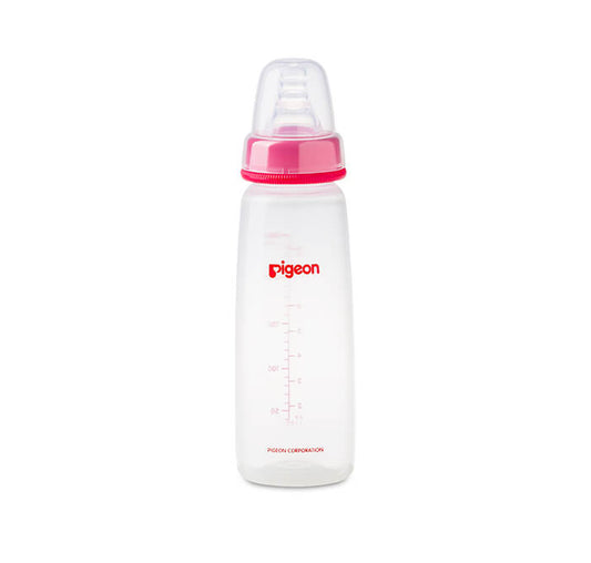 زجاجة رضاعة بلاستيكية بيجون برقبة نحيفة مع غطاء شفاف - 240 ML (4 أشهر+)