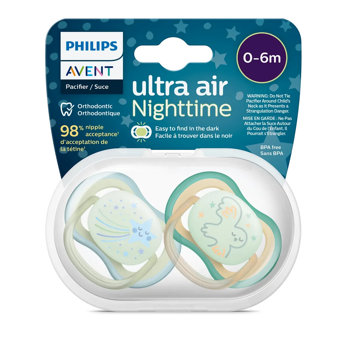 Philips Avent Ultra Air Glow In The Dark Night Time Soother (0-6 Months)