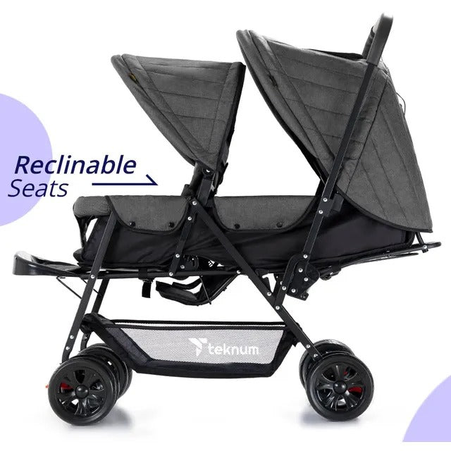 Teknum Double Stroller Combo with Diaper Backpack – Dark Grey