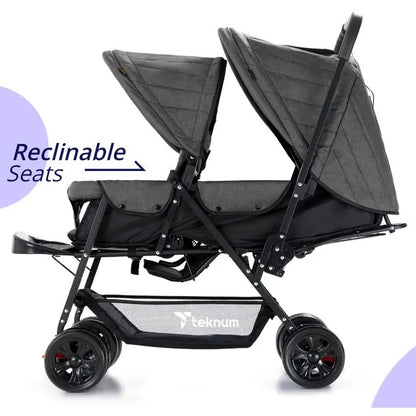 Teknum Double Stroller Combo with Diaper Backpack – Dark Grey