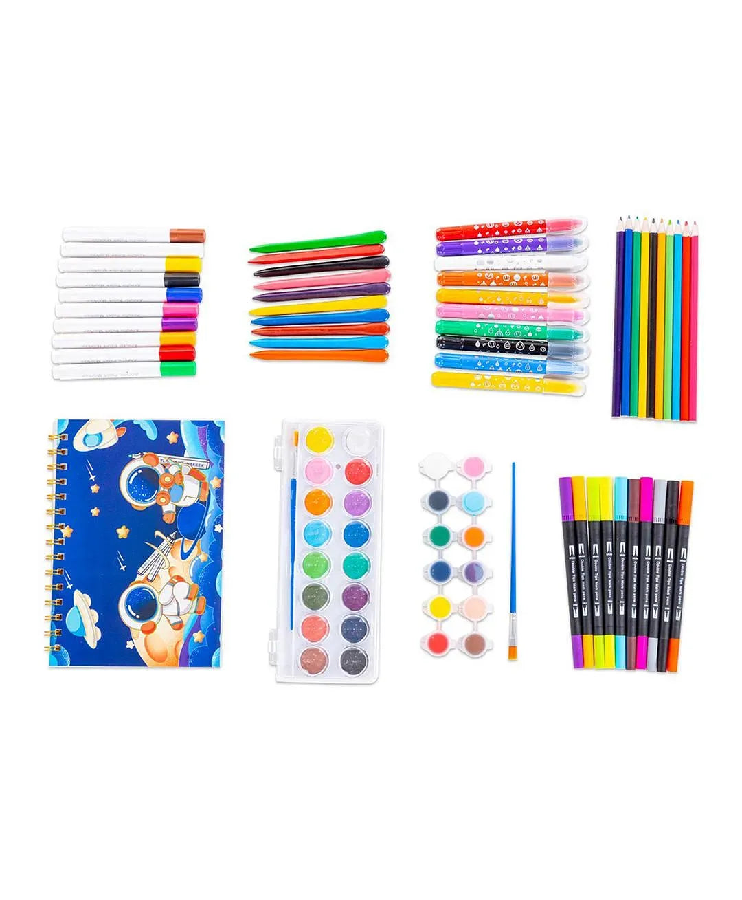 Eazy Kids Art Supplies Set in Space Themed Carrying Case 9 (82 Piece Kit with Paints, Crayons, Markers)