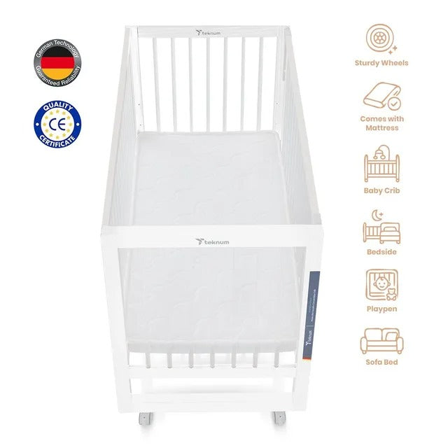 Teknum Prism 4-in-1 Convertible Crib with Mattress – White