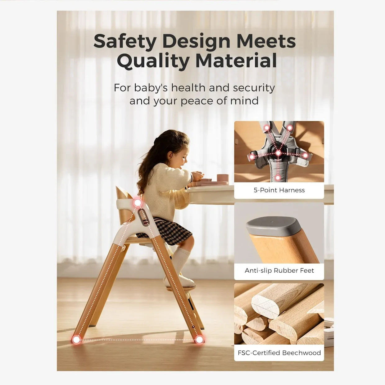 Momcozy DinerPal Wooden High Chair for Babies
