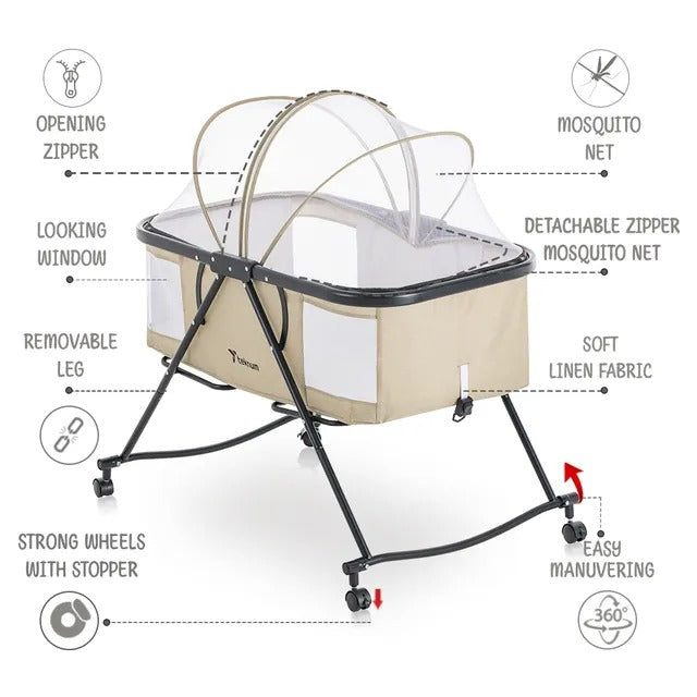 Teknum 3-in-1 Baby Cot, Cradle With Mosquito Net – Ivory