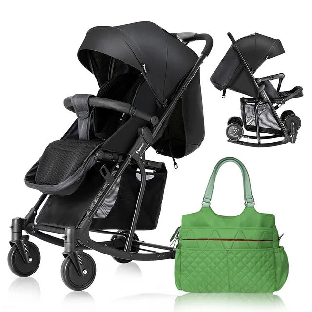 Teknum Stroller with Rocker & Red Diaper Tote Bag – Black.