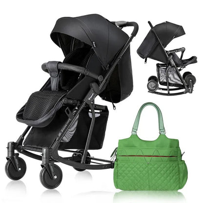 Teknum Stroller with Rocker & Red Diaper Tote Bag – Black.