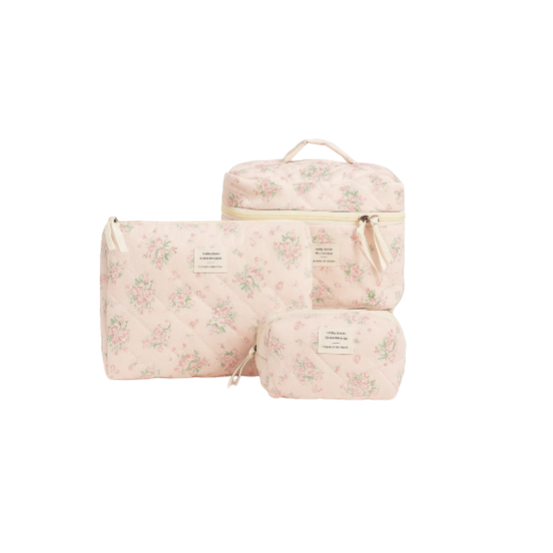 Spring Pink Floral Makeup & Toiletry Travel Bag (3 Pcs)