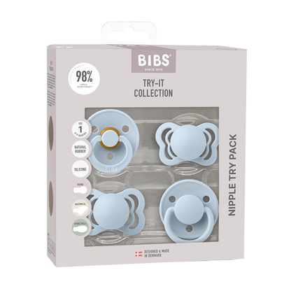 Bibs New Baby Pacifiers Try It Collection - Pack of 4 (Size 1)