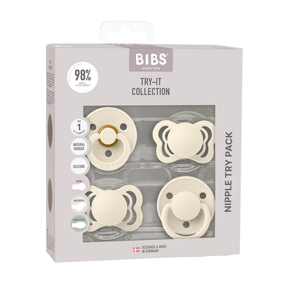 Bibs New Baby Pacifiers Try It Collection - Pack of 4 (Size 1)
