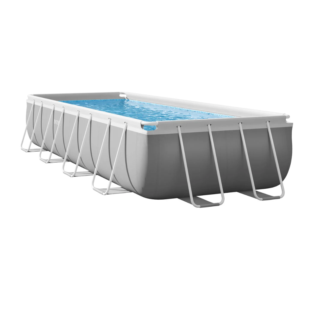 Intex Prism Frame Rectangular Pool Set With Ground Cloth, Cover Filter Pump & Safety Ladder (4.88x2.44x1.07m)