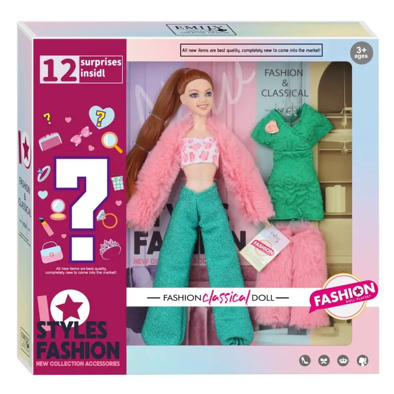 Emily Fashion Doll 12 Surprises – Green & Pink