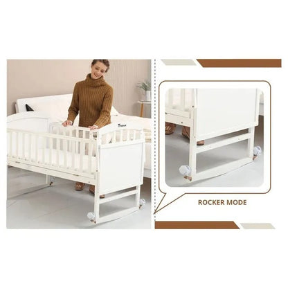 Teknum 7-in-1 Convertible Kids Bed & Bedside Crib – White