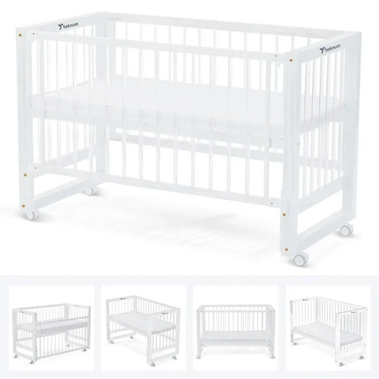 Teknum Prism 4-in-1 Convertible Crib with Mattress – White