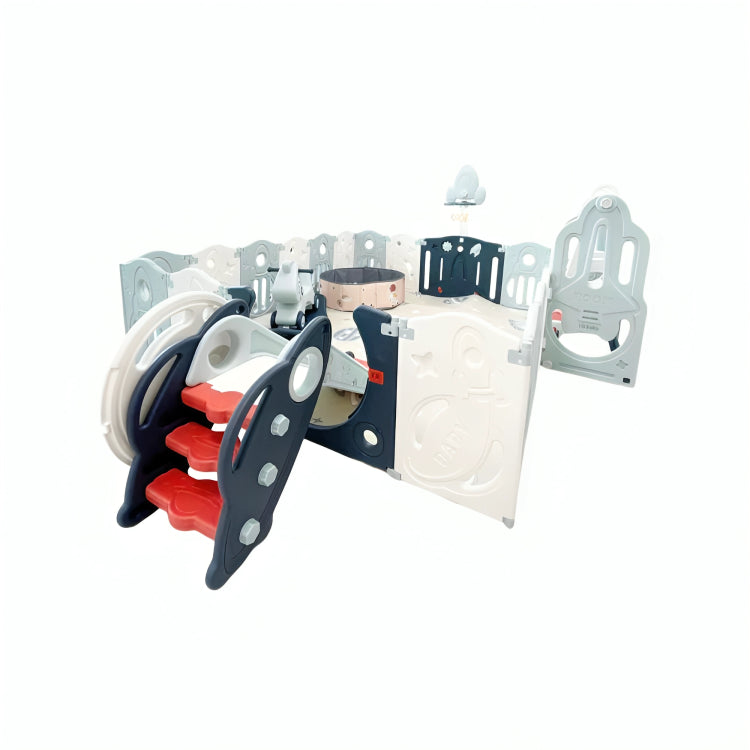 Little Toddlers Playpen Set (Slide+Swing+Rocking Horse+Ball Pit+100Pcs 5.5Cm Balls+Mat+Basketball Hoop)