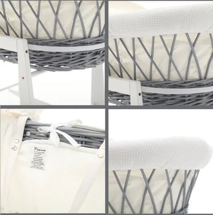Teknum Wicker Moses Basket With Waffle Beddings & Stand – Grey