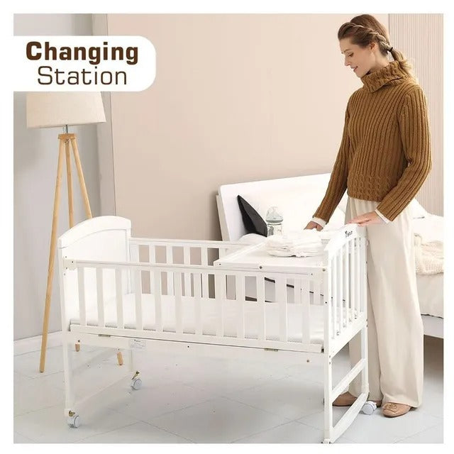 Teknum 7-in-1 Convertible Kids Bed & Bedside Crib – White