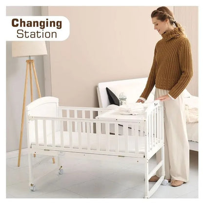 Teknum 7-in-1 Convertible Kids Bed & Bedside Crib – White