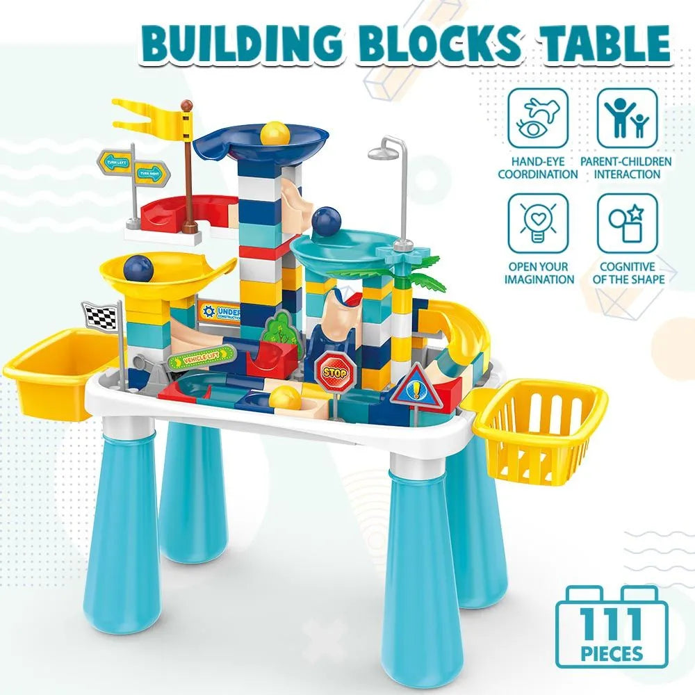 Little Story DIY Slide Track Rolling Ball Blocks Table STEM Series (Multicolor, 111 Pcs)