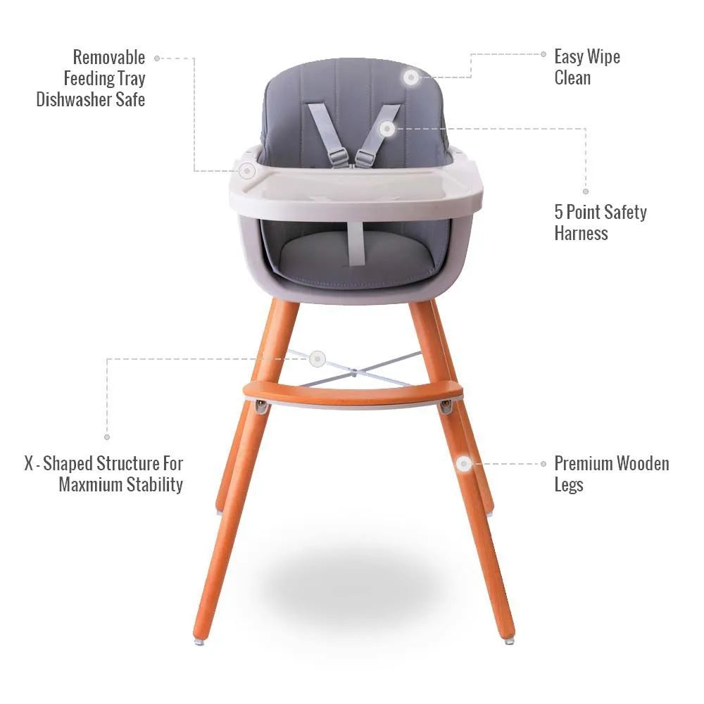 Teknum Premium Dual Height Wooden High Chair (Grey)