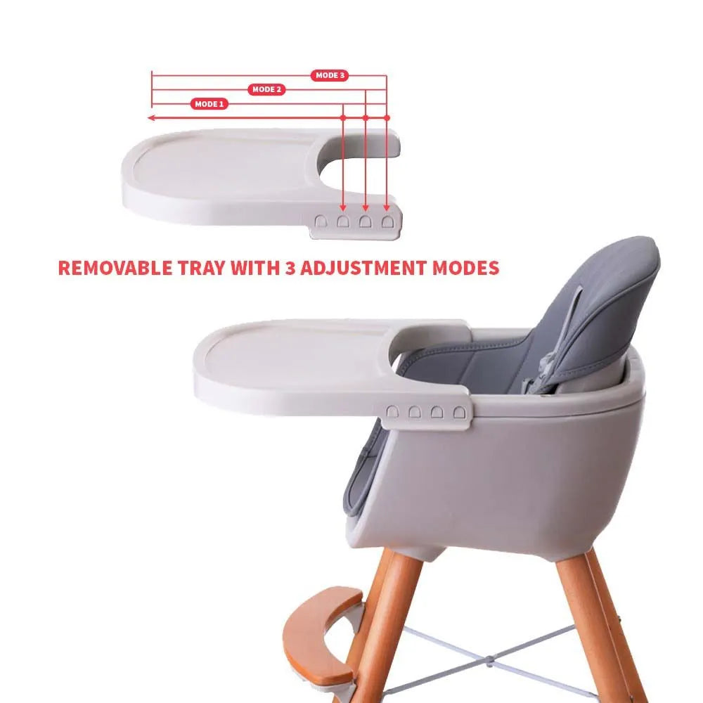 Teknum Premium Dual Height Wooden High Chair (Grey)