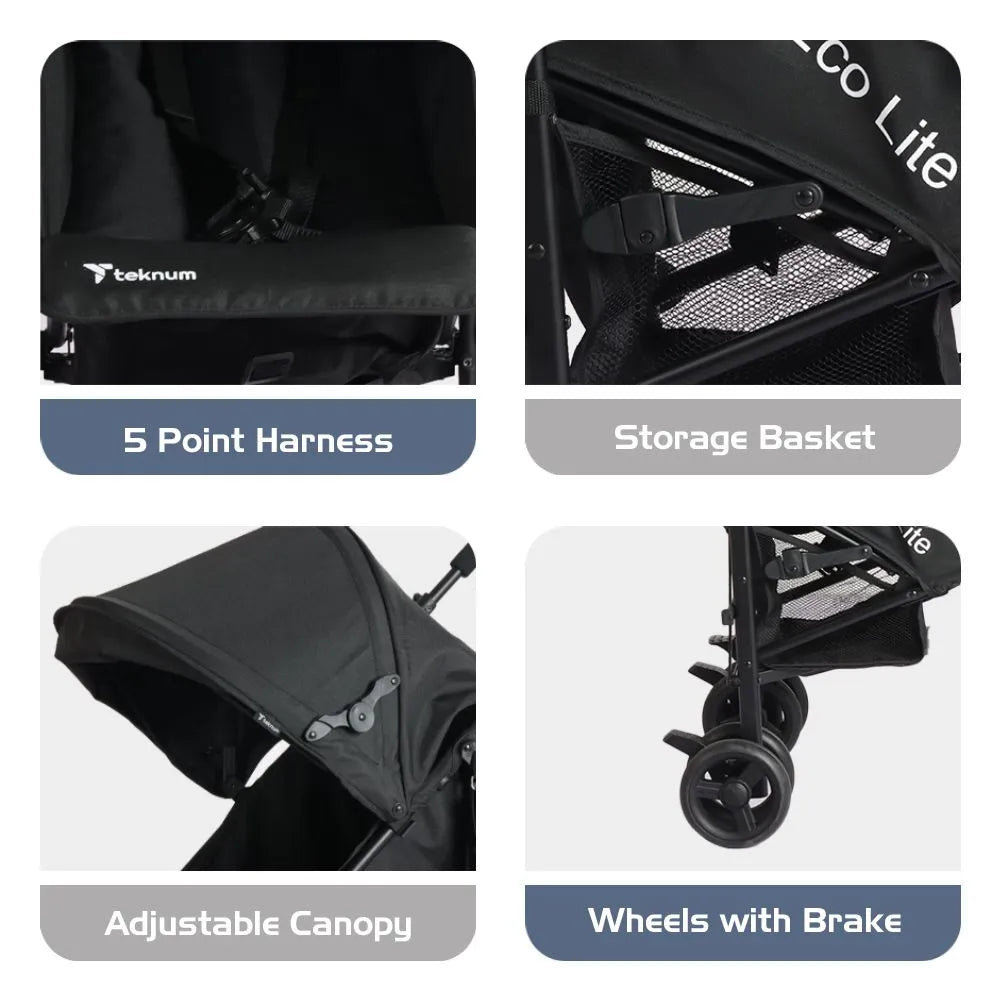 Teknum Eco Lite 2 Stroller With Cup Holder (Black)