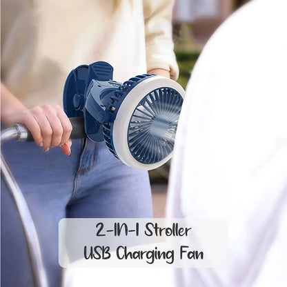 Teknum مروحة شحن USB لعربة الأطفال 2 في 1 مع ضوء (أزرق)