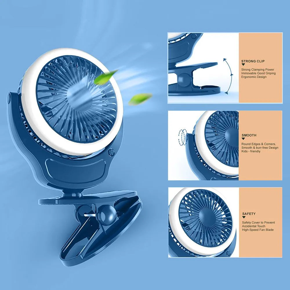 Teknum 2-In-1 Stroller USB Charging Fan with Light (Blue)