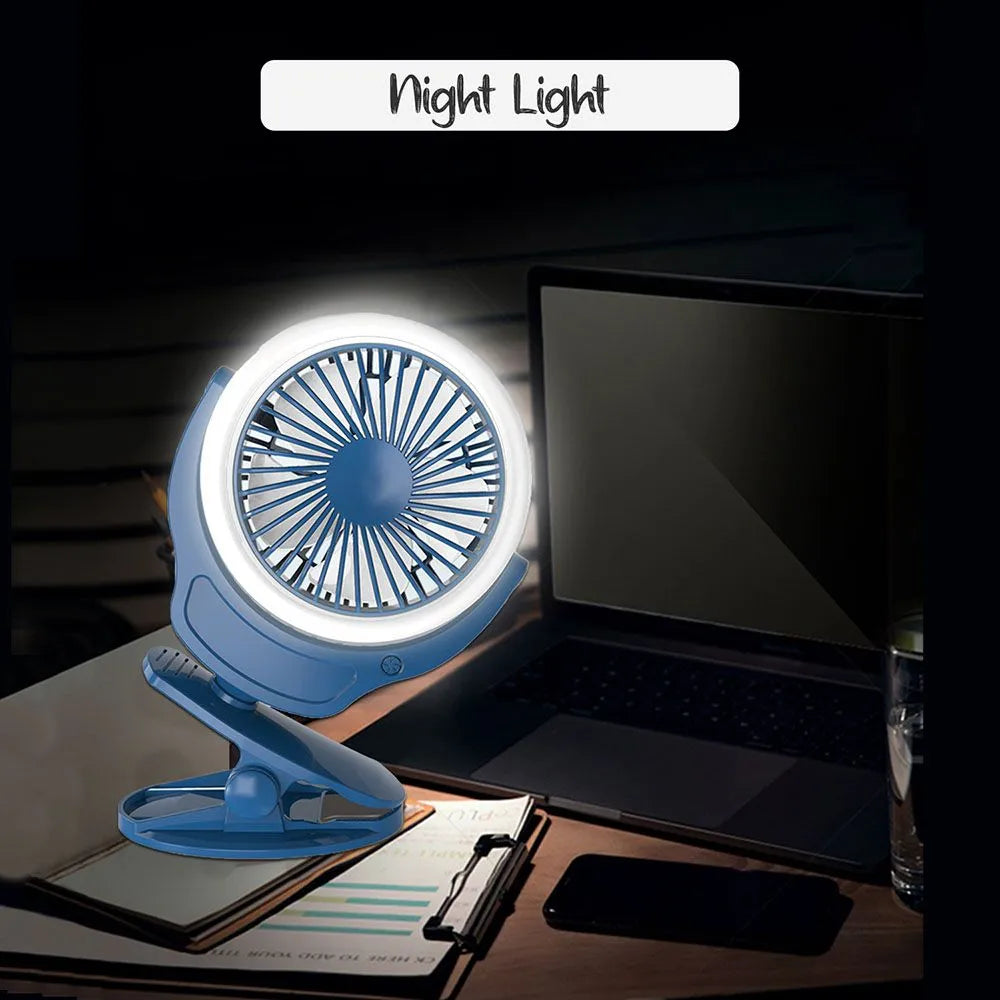 Teknum 2-In-1 Stroller USB Charging Fan with Light (Blue)