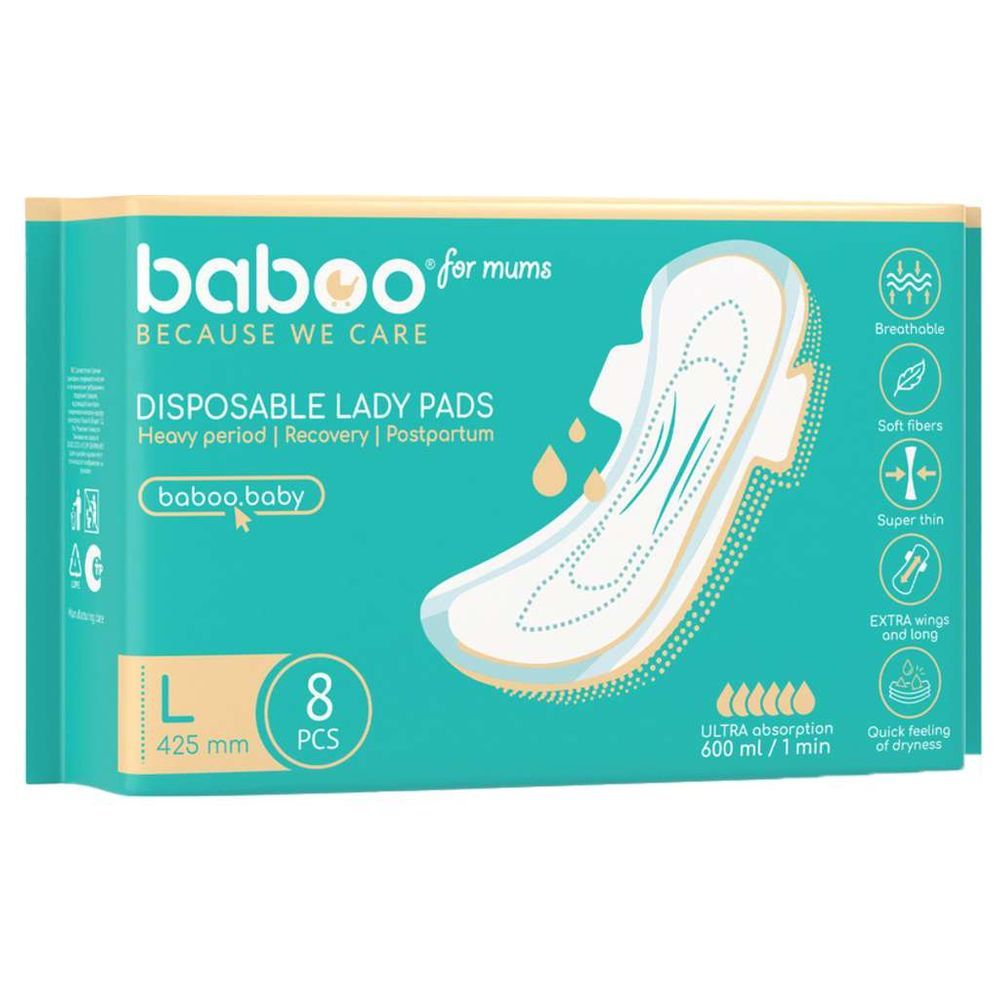 Baboo Postpartum Disposable Maternity Pads (Large) - Pack of 8