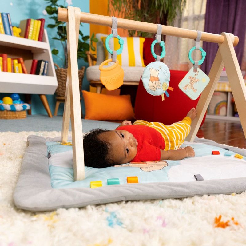 Bright Starts Disney Winnie The Pooh Once Upon A Tummy Time Baby Play Mat With Wooden Toy Bar