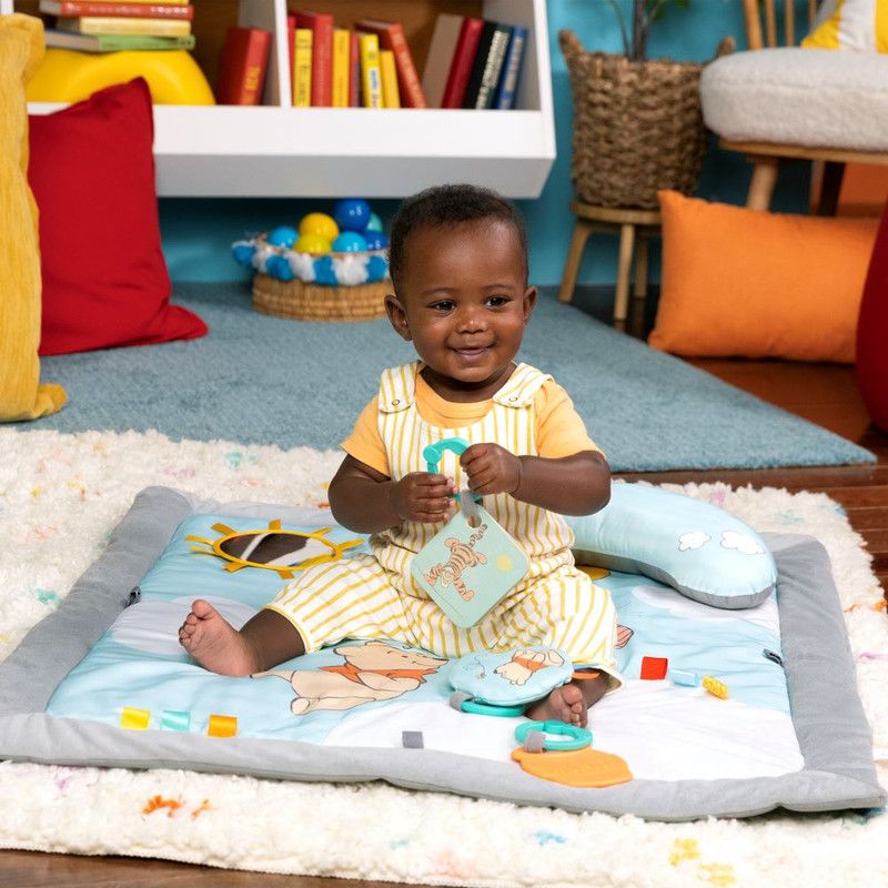 Bright Starts Disney Winnie The Pooh Once Upon A Tummy Time Baby Play Mat With Wooden Toy Bar