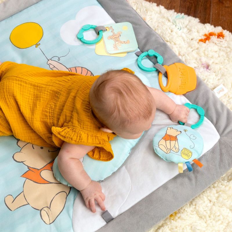Bright Starts Disney Winnie The Pooh Once Upon A Tummy Time Baby Play Mat With Wooden Toy Bar