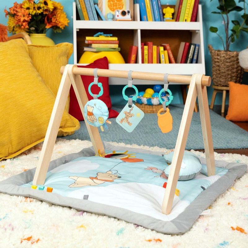 Bright Starts Disney Winnie The Pooh Once Upon A Tummy Time Baby Play Mat With Wooden Toy Bar