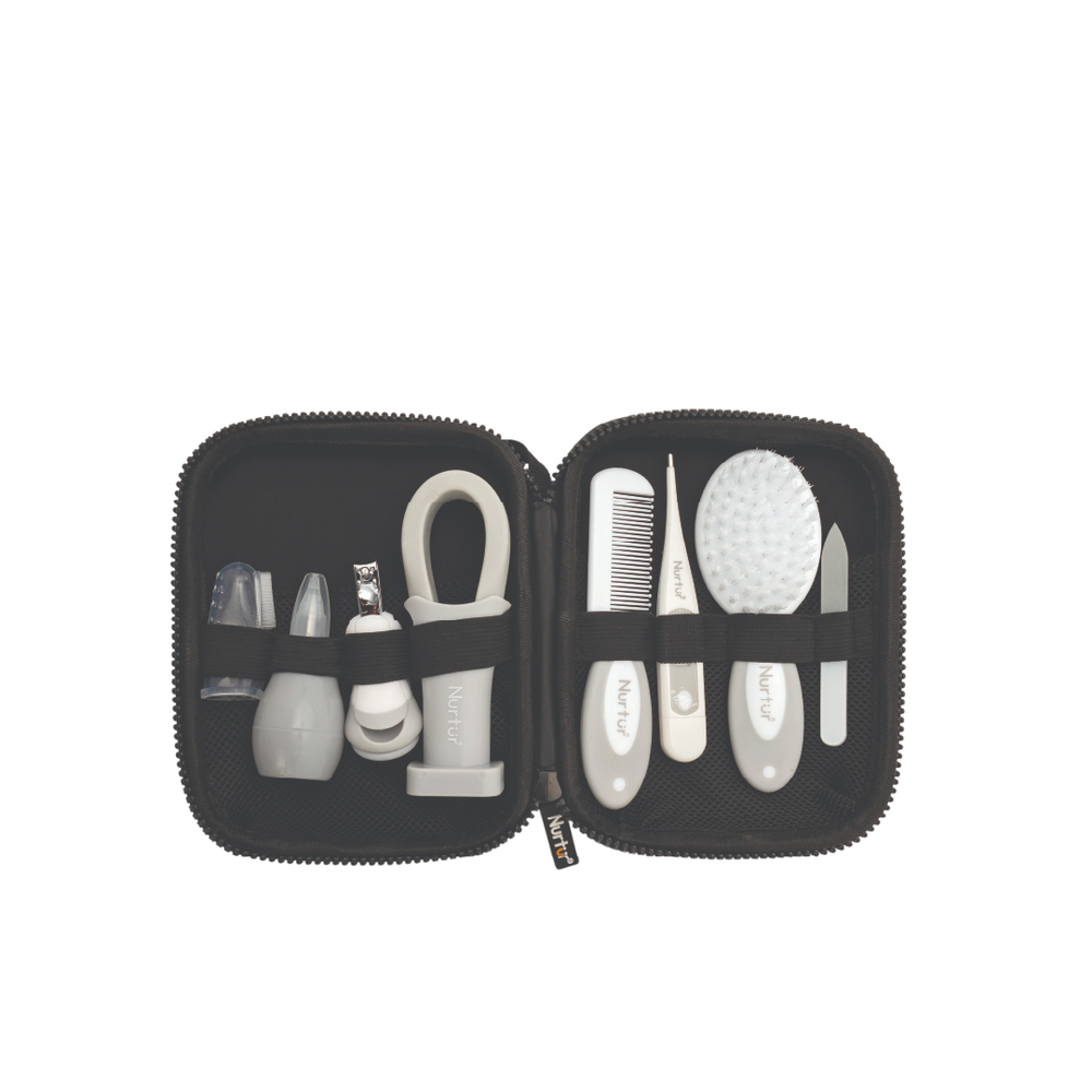Nurtur 9-in-1 Baby Grooming Kit – Travel Pouch with Nail File, Brush & Comb, Digital Thermometer, Easy-Grip Scissors, Baby Toothbrush, Nail Clipper with Magnifier, Nasal Aspirator – Newborn Essentials