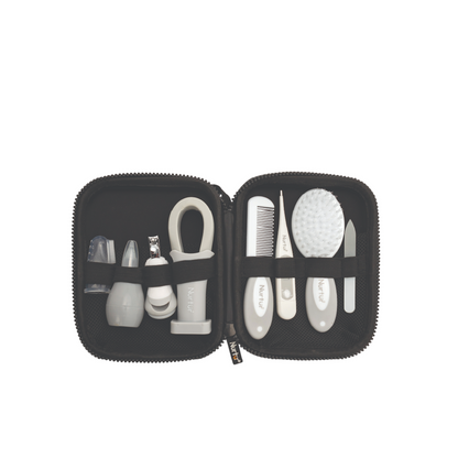 Nurtur 9-in-1 Baby Grooming Kit – Travel Pouch with Nail File, Brush & Comb, Digital Thermometer, Easy-Grip Scissors, Baby Toothbrush, Nail Clipper with Magnifier, Nasal Aspirator – Newborn Essentials