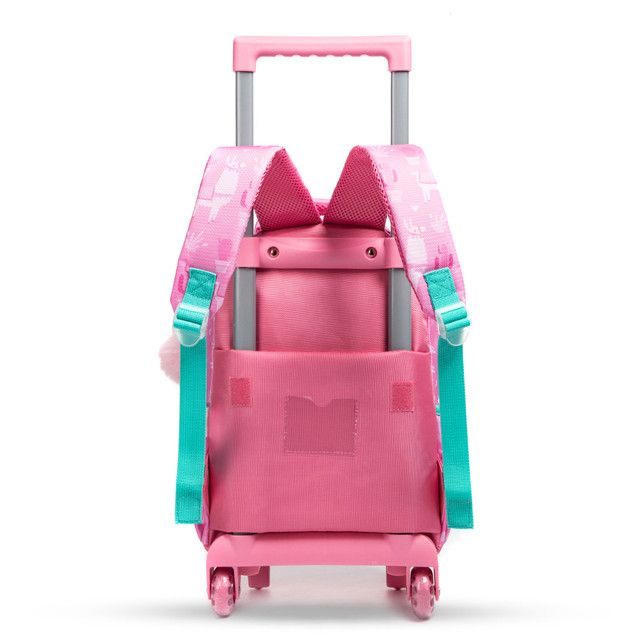 Eazy Kids Set of 3 Trolley School Bag with Lunch Bag and Pencil Case Lama (Pink)