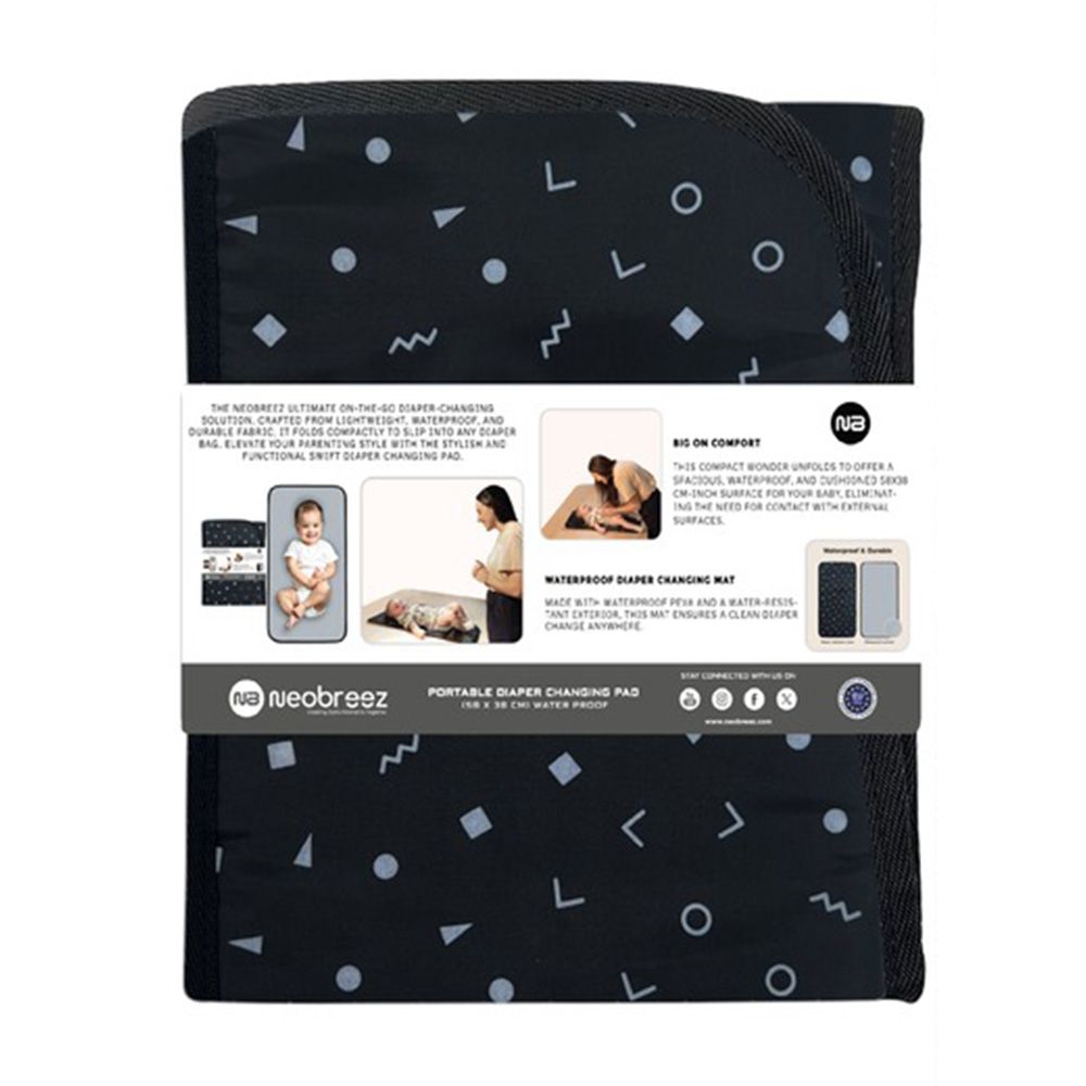 Neobreez Reusable Diaper Changing Pad/Mat, Wipeable Surface (Dark Grey/Black)