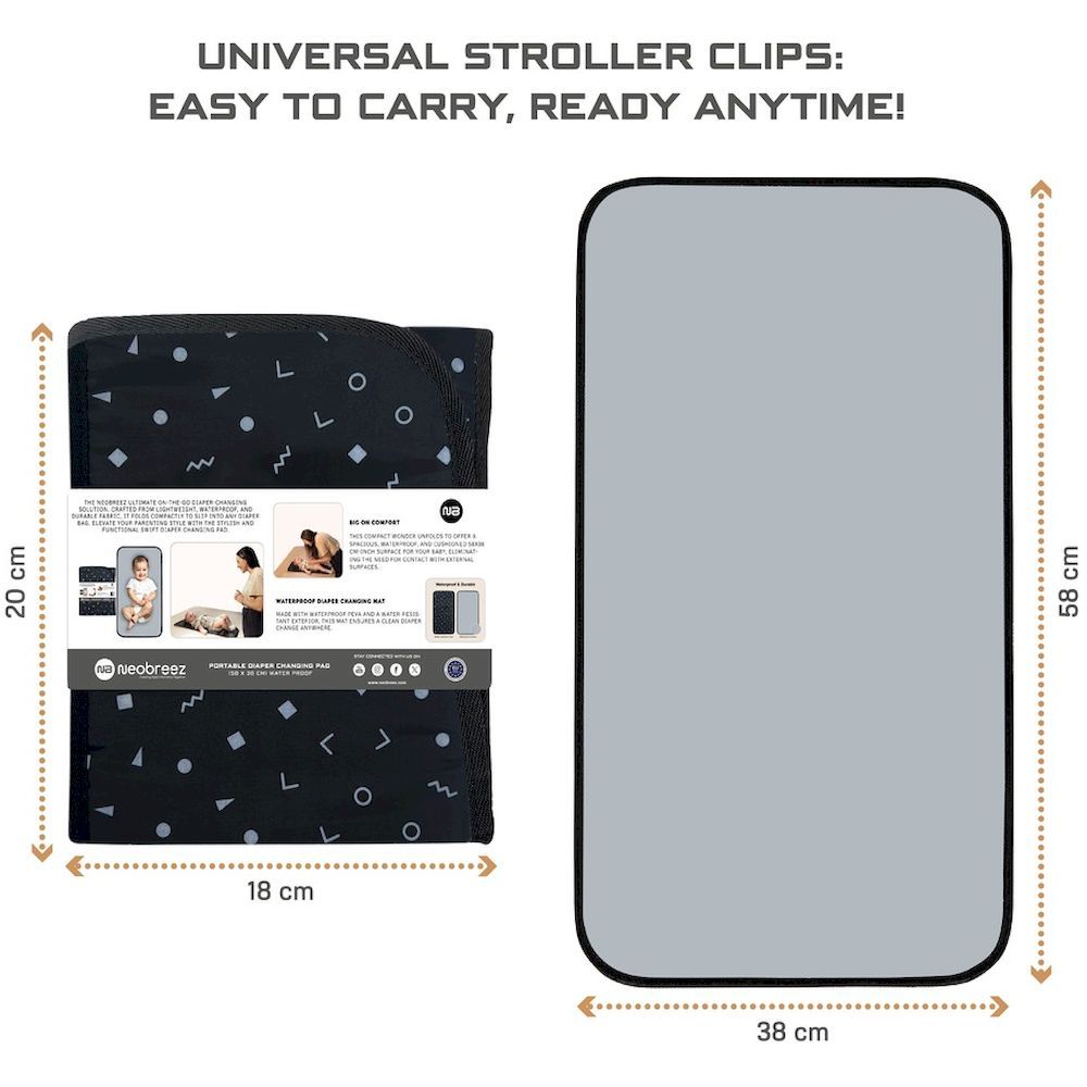 Neobreez Reusable Diaper Changing Pad/Mat, Wipeable Surface (Dark Grey/Black)