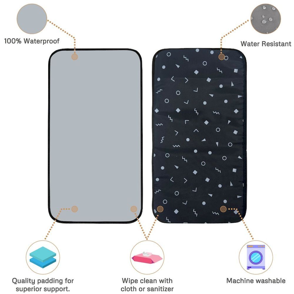 Neobreez Reusable Diaper Changing Pad/Mat, Wipeable Surface (Dark Grey/Black)