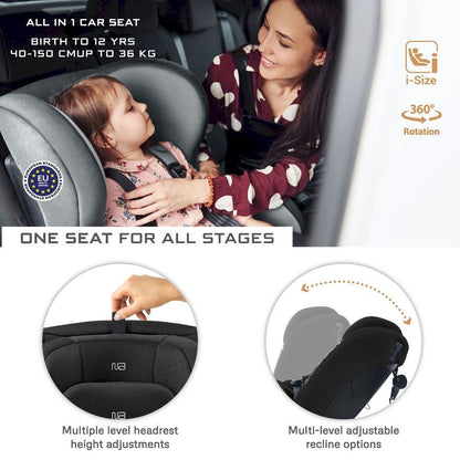 نيو بريز I‑Vilo 360° ISOFIX I‑Size مقعد سيارة للأطفال الكل في واحد (أسود)