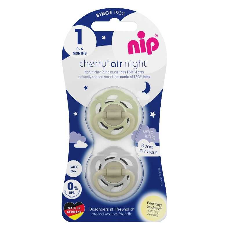 Nip Cherry Air Night Glow In The Dark Round Latex Soother - Sie 1 (0-6M)