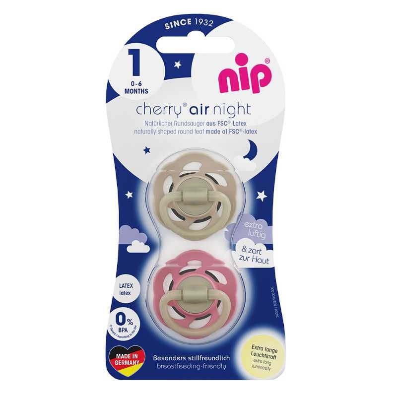 Nip Cherry Air Night Glow In The Dark Round Latex Soother - Sie 1 (0-6M)