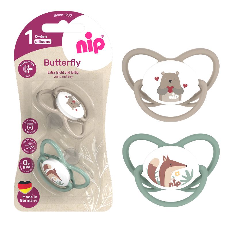 Nip Butterfly Orthodontic Soother With Ring - Size 1 (0-6 Months) - Pack of 2