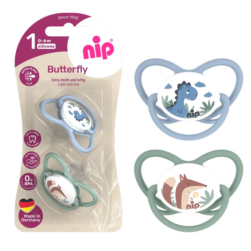 Nip Butterfly Orthodontic Soother With Ring - Size 1 (0-6 Months) - Pack of 2