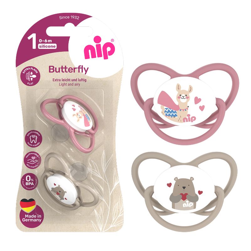 Nip Butterfly Orthodontic Soother With Ring - Size 1 (0-6 Months) - Pack of 2